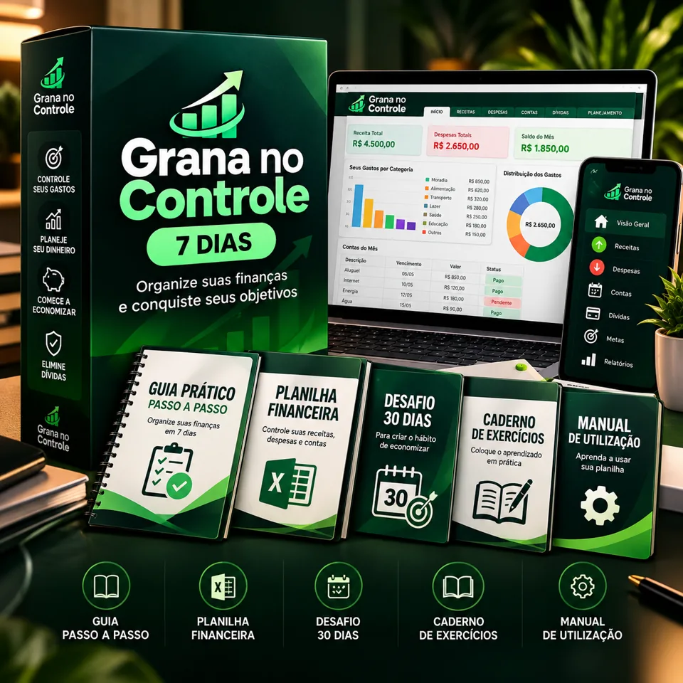 M&eacute;todo Grana no Controle com guias, planilha e materiais digitais